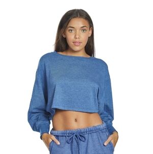 Free People Movement Cropped Long Sleeve Pullover Shirt Blue Size XS Athleisure